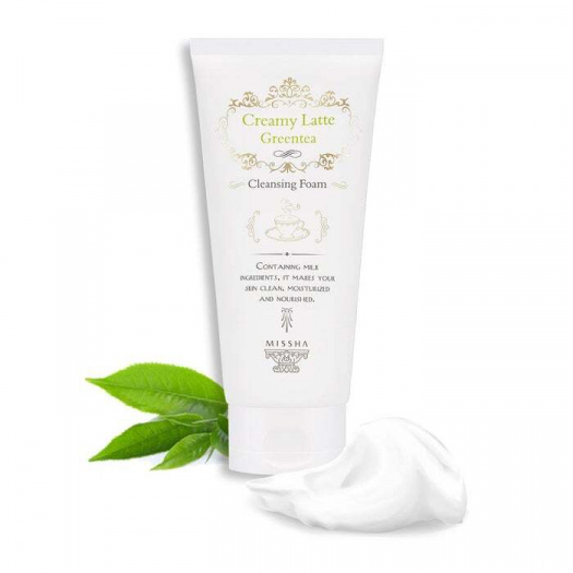 Очищающая пенка для лица с зеленым чаем Missha Creamy Latte Cleansing Foam Green Tea