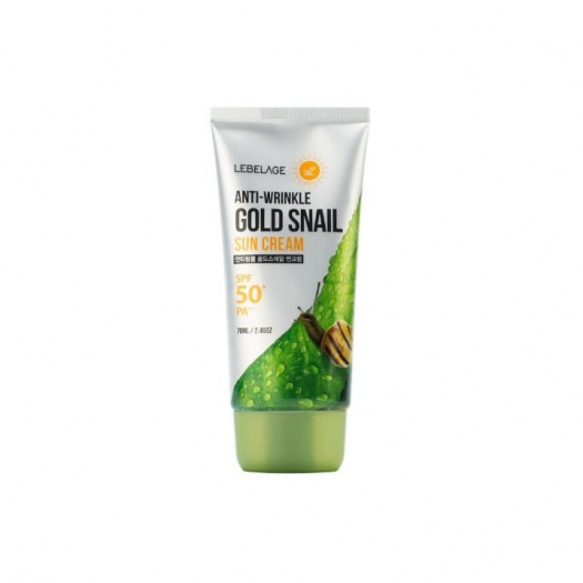 Солнцезащитный крем против морщин с муцином улитки и золотом Lebelage Anti-Wrinkle Gold Snail Sun Cream SPF50+ PA++
